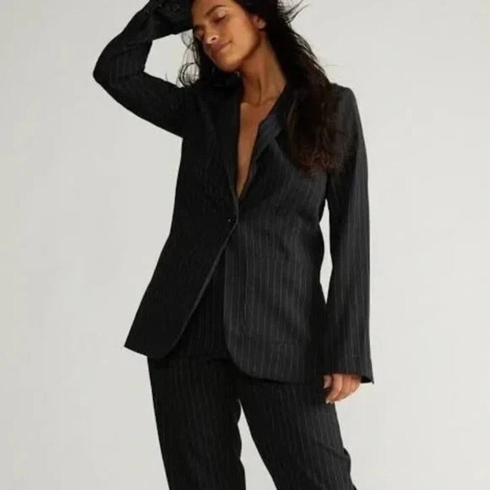 Norma Kamali Pinstripe Boyfriend Jacket Blazer Womens 8 Oversized Business Basic